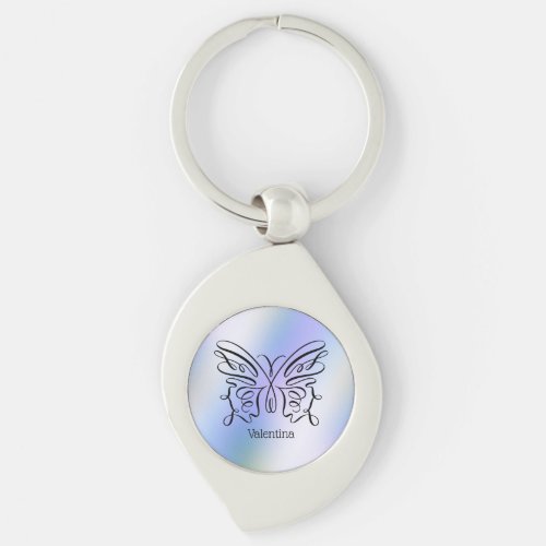 Purple Blue Holographic Butterfly Monogram Name Keychain