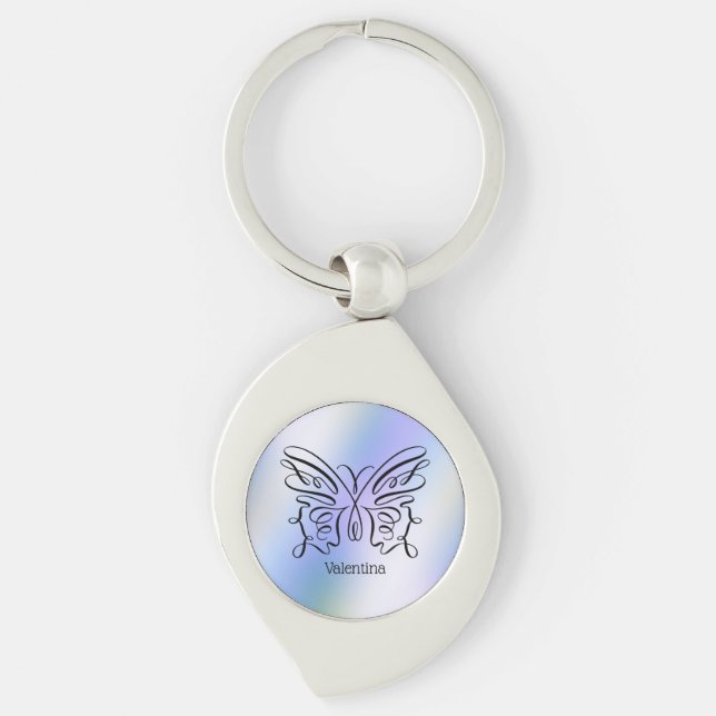 Purple Blue Holographic Butterfly Monogram Name Keychain (Front)