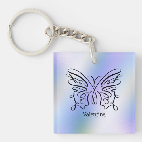 Purple Blue Holographic Butterfly Monogram Name Keychain
