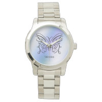 Purple Blue Holographic Butterfly Monogram Name Watch