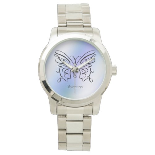 Purple Blue Holographic Butterfly Monogram Name  Watch