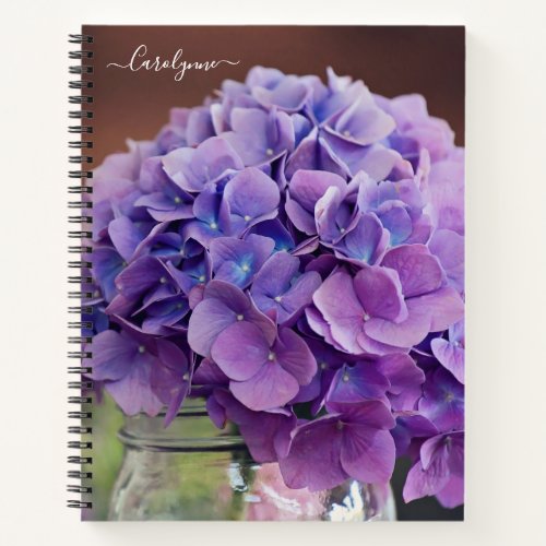 Purple Blue Hydrangea Mason Jar Photography Notebook