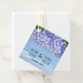 Purple blue hydrangea watercolor floral wedding favor tags