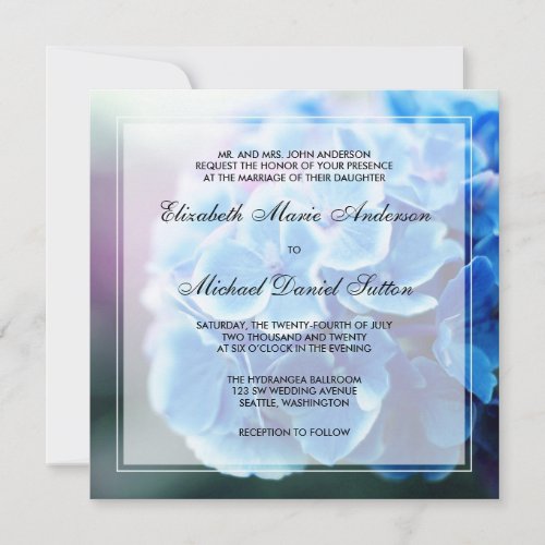 Purple Blue Hydrangea Wedding Custom Announcement