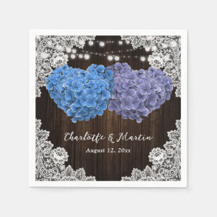 Purple Blue Hydrangea Wood Lights Floral Wedding Napkins