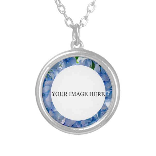 Purple Blue Hydrangeas Bouquets Silver Plated Necklace (Front)