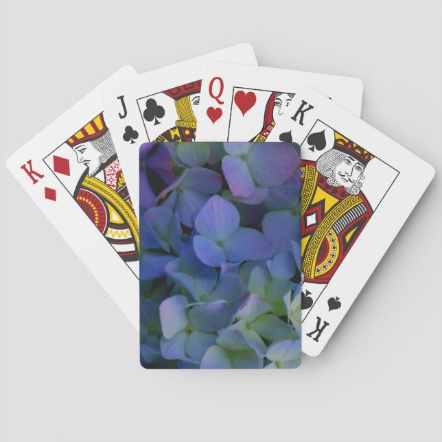 Purple blue hydrangeas flower floral poker cards (Back)