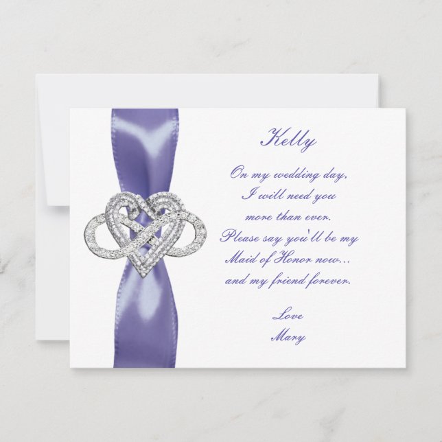 Purple Blue Infinity Heart Maid Of Honor Card (Front)