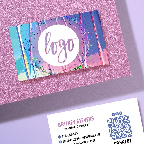 Purple Blue Iridescent Foil Glitter Confetti Logo Business Card