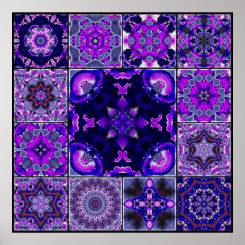 Purple  Blue Iris Flower Petals Mosaic Montage Poster