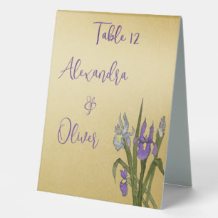 Purple & Blue Iris Watercolor Gold Wedding Table Tent