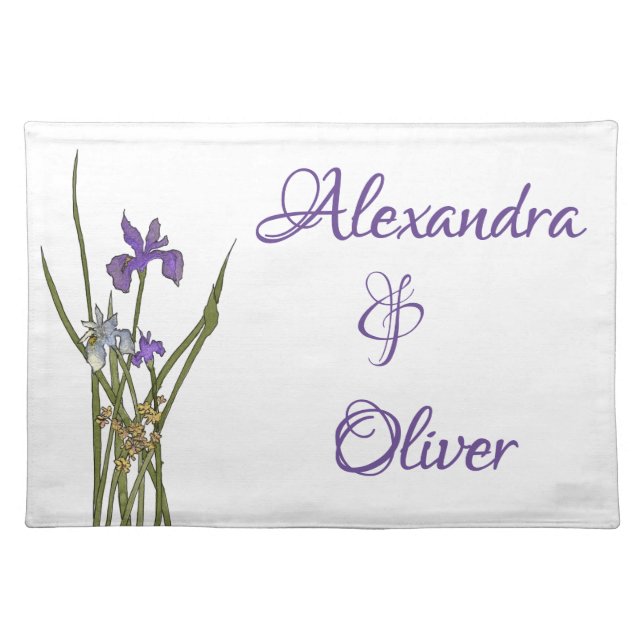 Purple & Blue Iris Watercolor Wedding Cloth Placemat (Front)