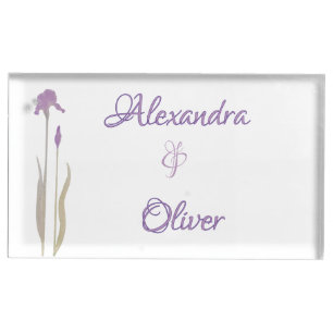 Purple & Blue Iris Watercolor Wedding Place Card Holder