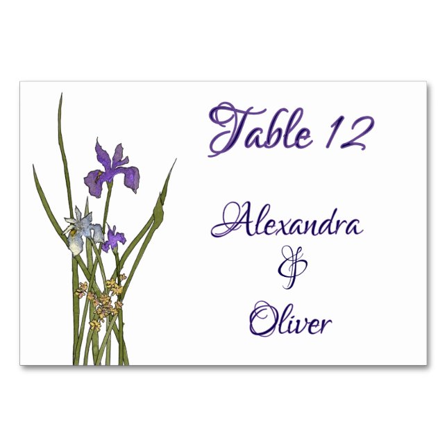 Purple & Blue Iris Watercolor Wedding Table Number (Front)