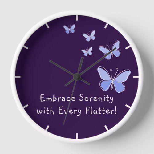 Purple Blue Kaleidoscope Butterflies Motivational Clock