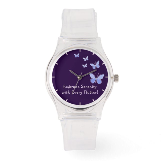 Purple Blue Kaleidoscope Butterflies Motivational Watch (Front)