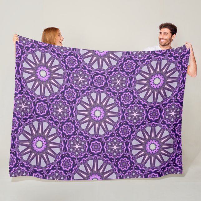 Purple Blue Kaleidoscope Pinwheel Mandala Pattern Fleece Blanket (In Situ)