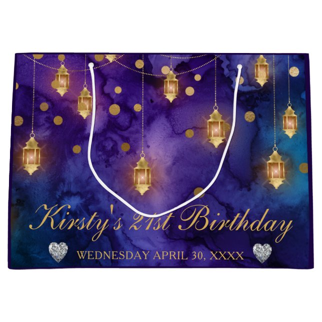 Purple & Blue Lantern Glow Birthday Large Gift Bag (Front)