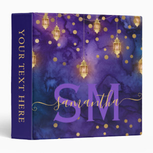 Purple & Blue Lantern Glow Monogram 3 Ring Binder