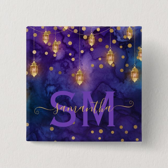 Purple & Blue Lantern Glow Monogram Button (Front)