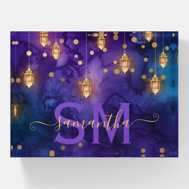 Purple & Blue Lantern Glow Monogram Paperweight (Front)
