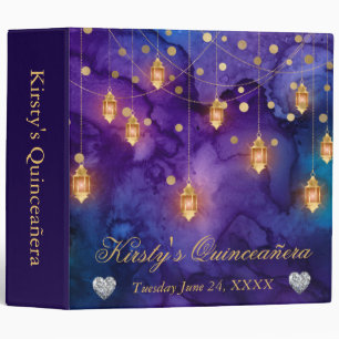 Purple & Blue Lantern Glow Quinceanera Photo Album 3 Ring Binder