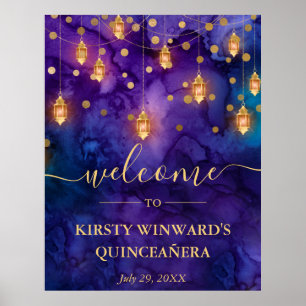Purple & Blue Lantern Glow Quinceanera Poster