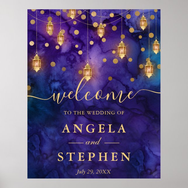 Purple & Blue Lantern Glow Wedding Poster (Front)