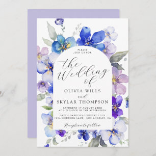 Purple Blue Lavender Mauve Navy Flower Wedding Invitation