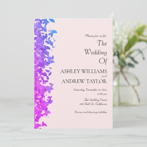 Purple Blue Leaf Cute Pink Wedding Invitation