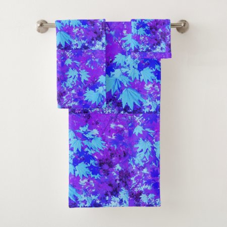 Purple Blue Leaves Bath Towel Set