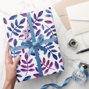 Purple blue leaves. Watercolor floral pattern Wrapping Paper