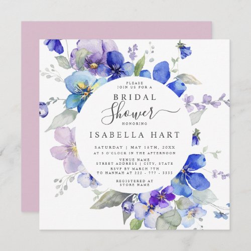 Purple Blue Lilac Spring Floral Bridal Shower Invitation