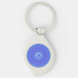 Purple Blue Lotus flower meditation wheel OM Keychain