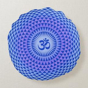 Purple Blue Lotus flower meditation wheel OM Round Pillow