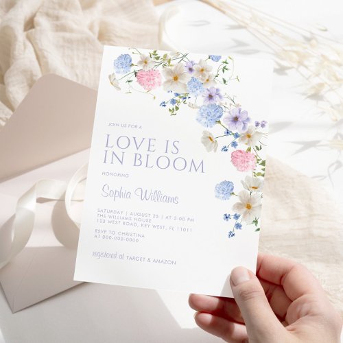 Purple  Blue Love is in Bloom Bridal Shower Invitation