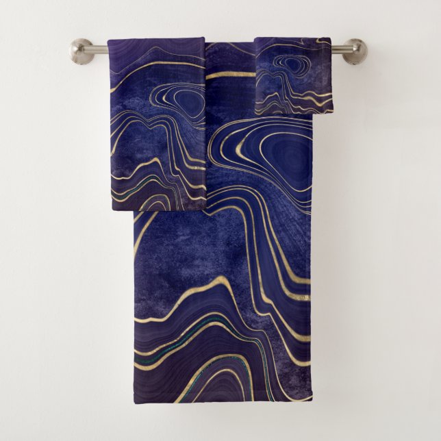 PURPLE BLUE MARBLE BATHROOM TOWEL SET (Insitu)
