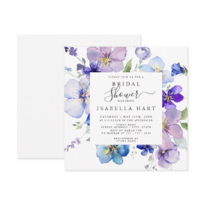 Purple Blue Mauve Pansy Viola Floral Bridal Shower Invitation