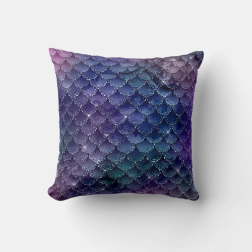 Purple  Blue Mermaid Glitter Throw Pillow