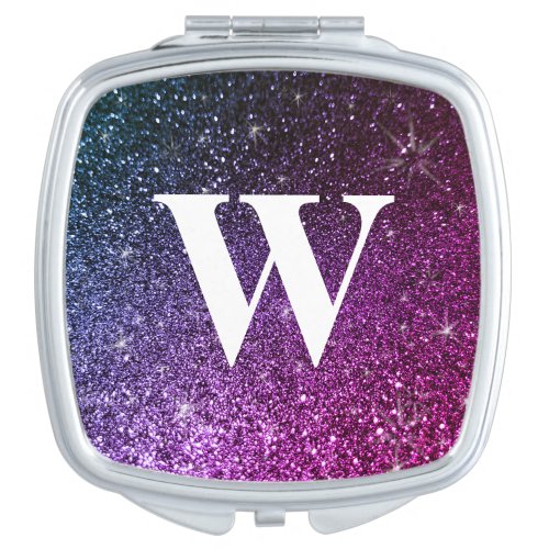 Purple Blue Metallic Glitter Wedding Monogram Compact Mirror