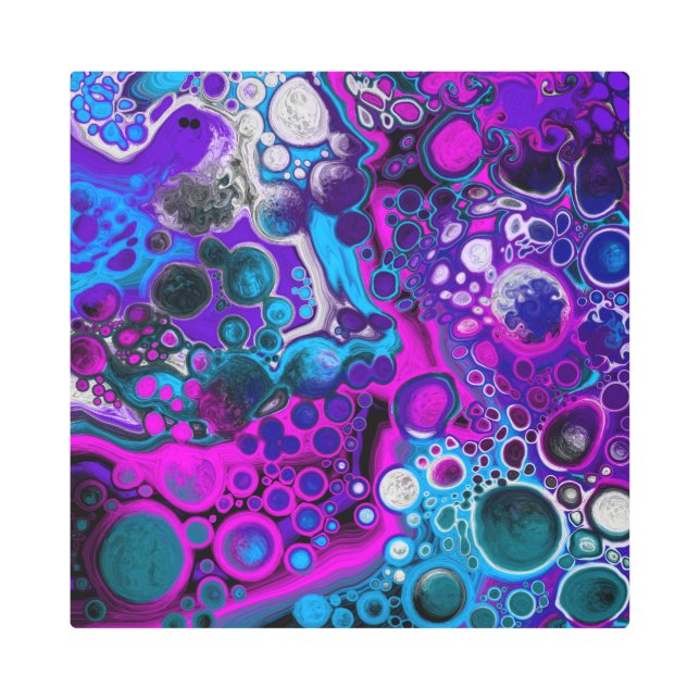 Purple, Blue Modern Abstract Fluid Art Marble Cell (Front)