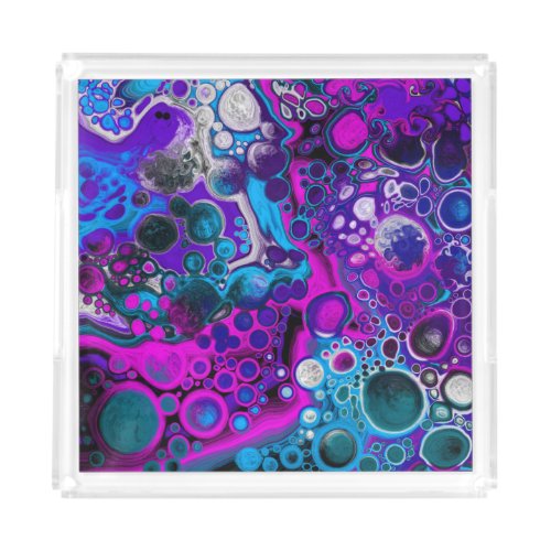 Purple Blue Modern Abstract Fluid Art Marble Cell Acrylic Tray