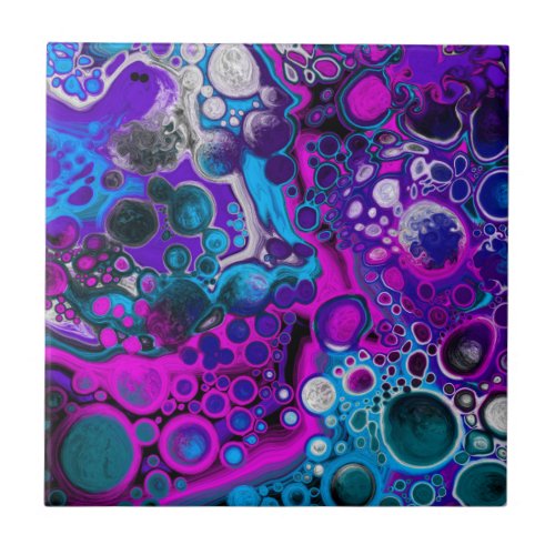 Purple Blue Modern Abstract Fluid Art Marble Cell Ceramic Tile