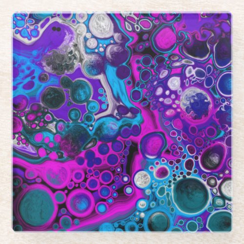 Purple Blue Modern Abstract Fluid Art Marble Cell Glass Coaster