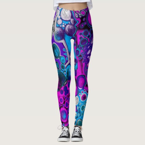 Purple Blue Modern Abstract Fluid Art Marble Cell Leggings