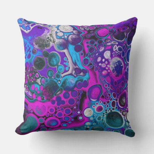 Purple Blue Modern Abstract Fluid Art Marble Cell Outdoor Pillow