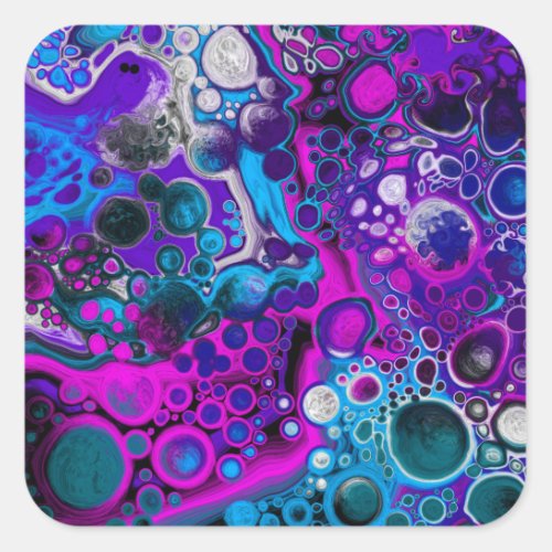 Purple Blue Modern Abstract Fluid Art Marble Cell Square Sticker