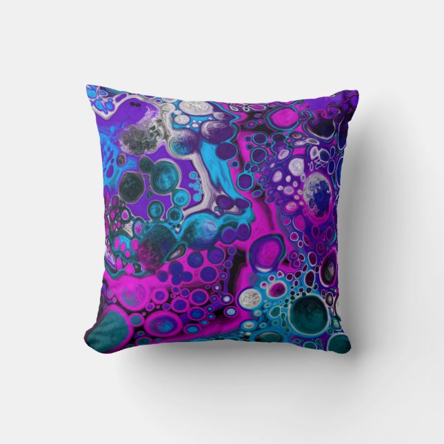 Purple, Blue Modern Abstract Fluid Art Marble Cell Throw Pillow (Front)
