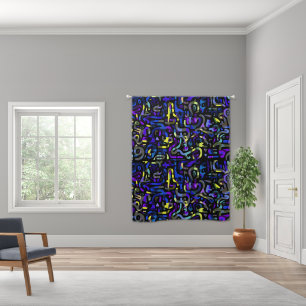 Purple Blue Modern Abstract Geometric Blackout Curtains