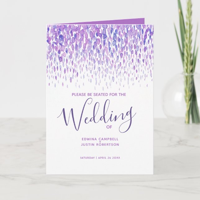 Purple blue modern cascading art wedding programs (Front)